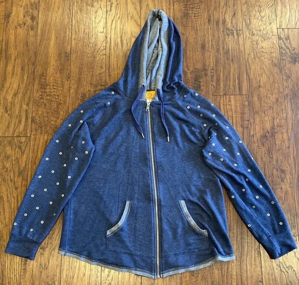 Ruby Rd. Women’s Blue/Gray Zip Up Stretch Hoodie Jacket Size Med Silver Accents